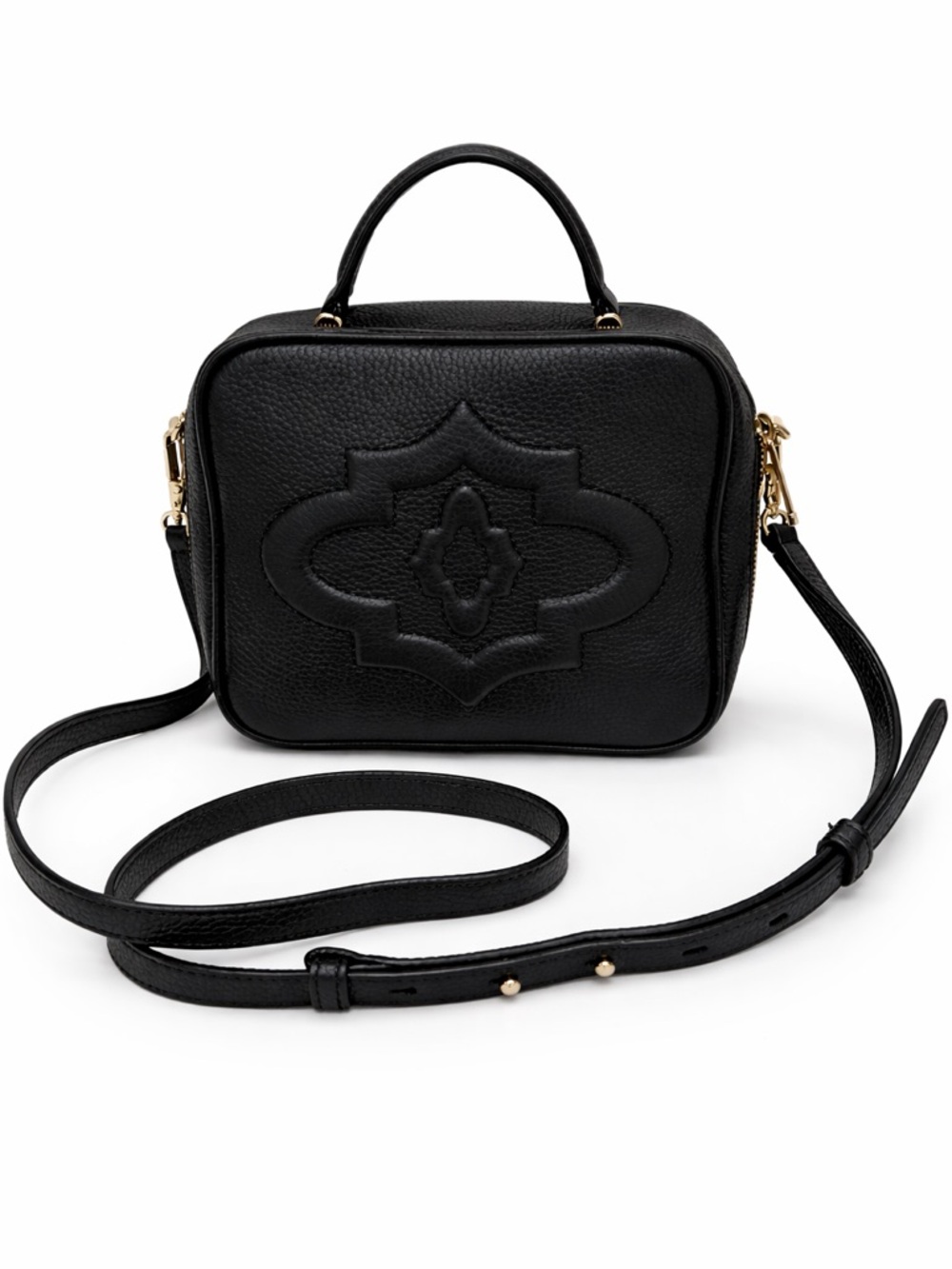 Oryany Black Pebbled Leather Crossbody Bag Top Handle Embossed Logo Dome Bag